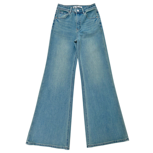浅蓝色直筒微喇牛仔裤女2026新款喇叭裤高腰显瘦拖地长裤子86059