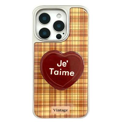 栗子棕格纹爱心支架苹果手机壳女