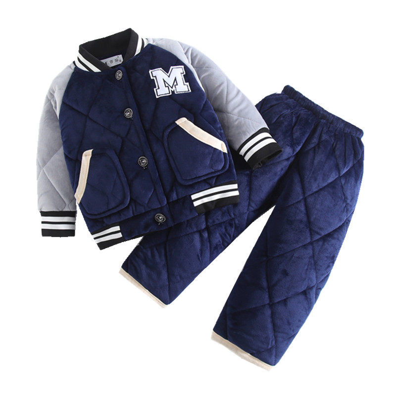 冬季加厚款夹棉小孩棒球服睡衣