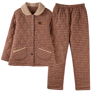 帕兰朵睡衣女冬季三层加厚加绒梭织纯棉夹棉秋冬珊瑚绒冬款高级感