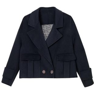 Oece冬装新款女装复古文艺减龄羊毛双面呢子大衣短款外套