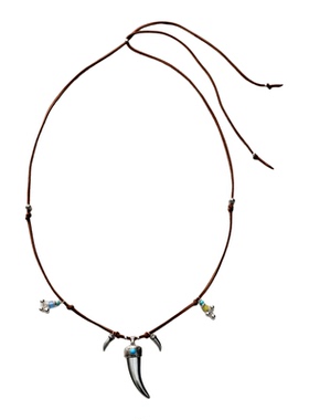 ENSAGE 荒野之牙项链 纯银绿松石原创小众设计师皮绳毛衣链 默叙