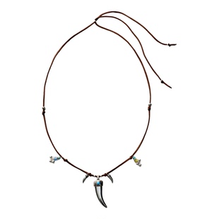 ENSAGE 荒野之牙项链 纯银绿松石原创小众设计师皮绳毛衣链 默叙