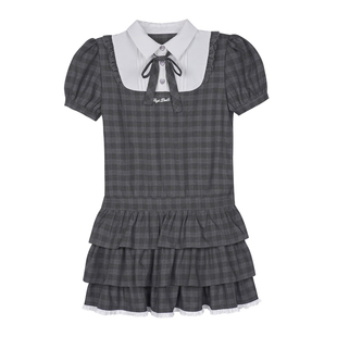 SagiDolls少女斗志不挑身材!甜美宽松学院风灰格蛋糕连衣裙显瘦春