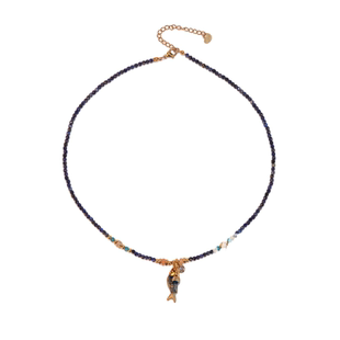 张十六[蓝小鱼项链]铜合金项链原创设计中古串珠百搭复古毛衣链女