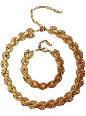 欧美宫廷风中古vintage复古气质编织闪钻金属耳环手链短款项链女