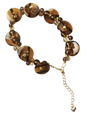 宫之词 设计款个性金发晶茶晶手饰手串女复古小众精致礼物高级感