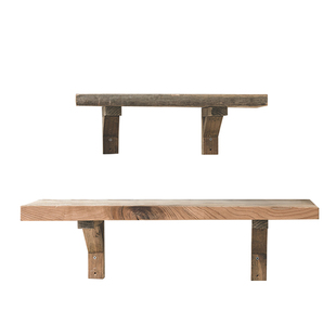 Monet Garden复古原木墙上一字板置物架隔板实木层板做旧墙托层架