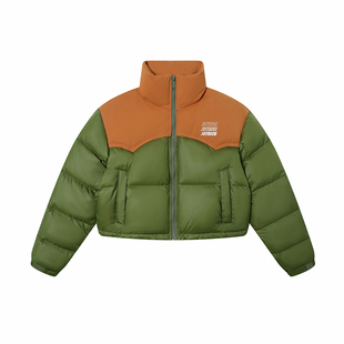 JOYRICH潮牌 女款冬季保暖撞色拼接收腰立领短款羽绒服90%鸭绒