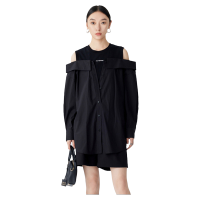 古木夕羊时尚拼接露肩假两件衬衫女时尚设计感减龄衬衣GS41008003