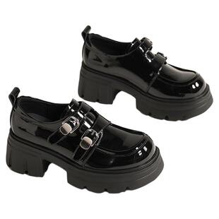 星期六女鞋6CM厚底乐福鞋女春季新款增高粗跟百搭小皮鞋JK小个子