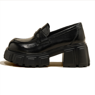 英伦风粗跟厚底乐福鞋小个子增高真皮女鞋2025秋季新款时尚皮鞋子