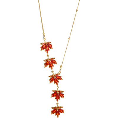红色枫叶吊坠毛衣链高级感轻奢