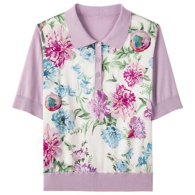 polo领桑蚕丝五分袖T恤衫薄