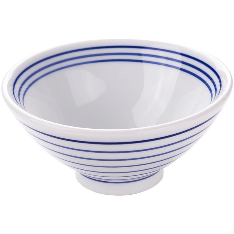 陶趣居日式复古斗笠碗小饭碗餐具 家用陶瓷高脚米饭面碗蓝边瓷碗