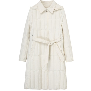 布景羽绒服女中长款冬季新品简约翻领可脱卸帽设计白鸭绒外套0485