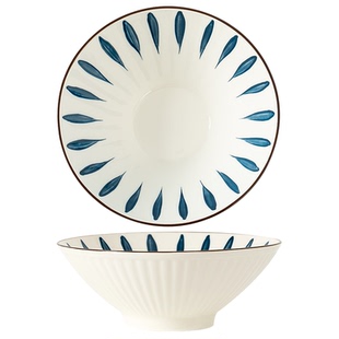 日式斗笠碗家用高级感拉面碗8英寸大号螺纹汤碗陶瓷面馆专用大碗