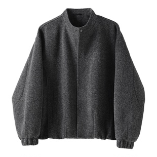 LUUD 男冬软糯磨毛肌理羊毛混纺小立领毛呢外套廓形短宽版型夹克