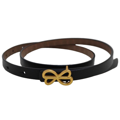 金色蝴蝶结暗扣真皮装饰细窄皮带