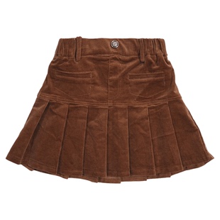 memoryin童装短裙两个小朋友松紧腰复古灯芯绒百褶半身裙