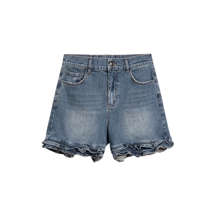Desigual【博主同款】高腰拼接波浪边松紧腰短裤女式牛仔裤