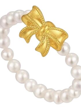 新款爆款在逃公主蝴蝶结珍珠戒指