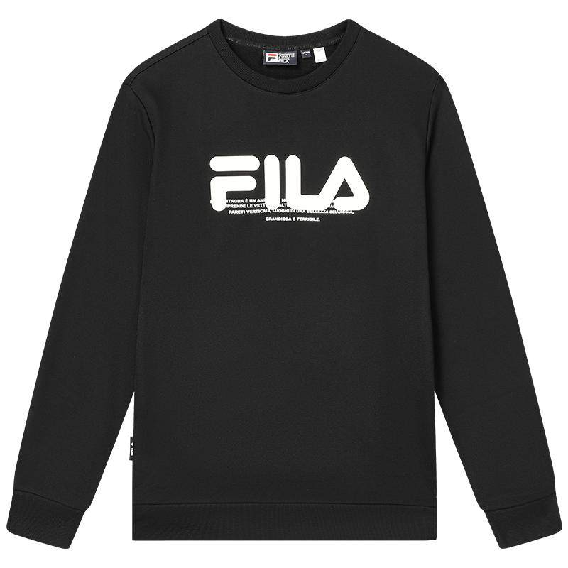 FILA 斐乐官方卫衣加绒男士冬季套头衫休闲运动圆领针织上衣长袖
