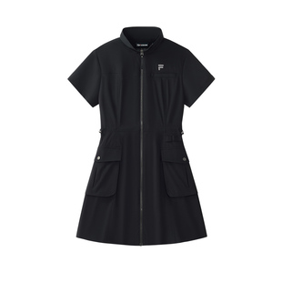 FILA FUSION斐乐潮牌女子梭织连衣裙2025夏季新款立领短袖工装裙