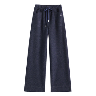 五只白鹅冬季加绒加厚羊绒尼富婆裤直筒裤羊毛蚕丝休闲阔腿裤