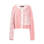 Desigual26春夏新品撞色绞花圆领长袖短款针织开衫女式外套