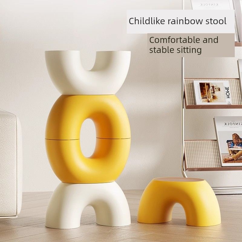 儿童彩虹矮凳子家用客厅防滑加厚圆板凳网红浴室卫生间踩脚小凳子