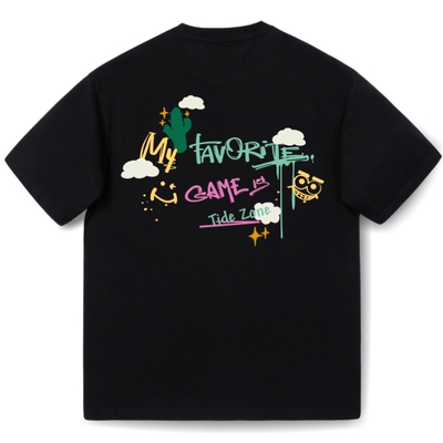 大码潮牌短袖印花情侣白云字母