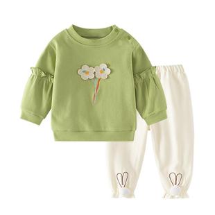 春秋装女童小童女孩宝宝纯棉衣服外出卫衣套装时尚洋气两件套初秋