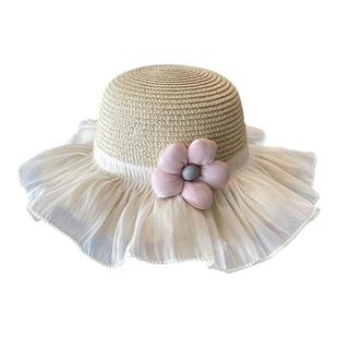 夏天女童遮阳草帽夏季女宝亲子沙滩防晒帽渔夫公主小女孩帽子包包