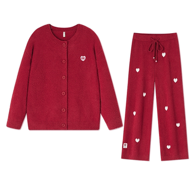 BE红色爱心新年本命年睡衣女冬厚