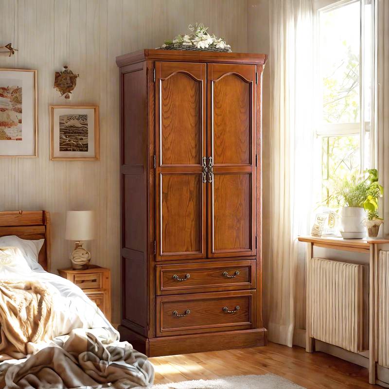 美式实木衣柜家用 欧式小型卧室柜子单门双门挂衣柜大衣橱储物柜