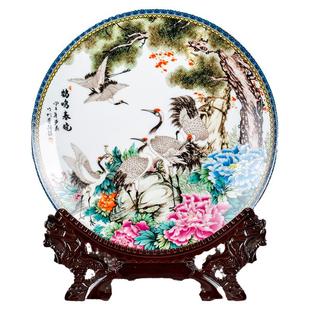 景德镇陶瓷高端瓷盘摆件博古架挂盘盘子新中式风三件套瓷器高级感