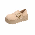 品牌真皮厚底全包米色勃肯鞋女2026春新款外穿百搭乐福鞋软底单鞋