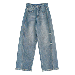 奕兮小个子美式宽松牛仔裤女慵懒风镰刀裤休闲阔腿长裤加厚弯刀裤