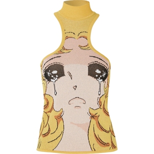 Pushbutton 秋冬女高领提花背心马甲针织衫