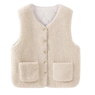 班尼路S&K系列两面穿羊羔绒马甲女秋冬季新款加厚保暖背心外套M