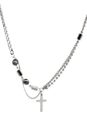 不掉色拼接十字吊坠双层项链