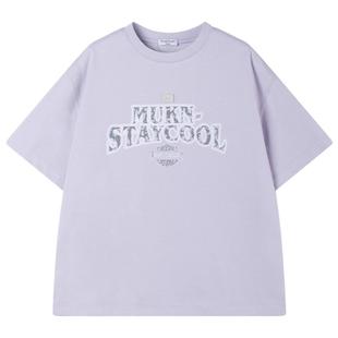 【星空遐想】sorona光盾凉感 潮牌未来感印花短袖紫色T恤男童夏季