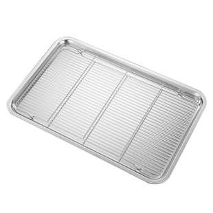 304不锈钢方盘带网托盘商用沥油盘沥水控油烘培熟食烧烤盘展示盘