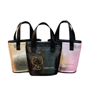 HELLOKITTY网纱小号化妆包手拎手提包时尚圆筒迷你大牌洗漱包女包