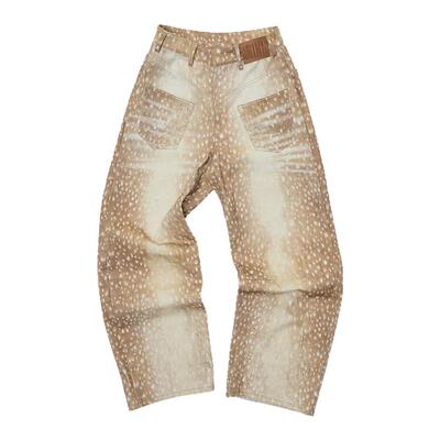 1JINNSTUDIO复古小鹿纹阔腿裤