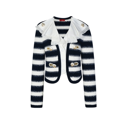 lefame开衫珍珠盘扣针织外套