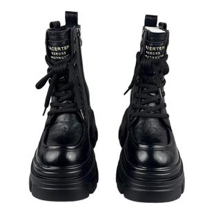 真皮厚底马丁靴女10cm内增高小个子增高短靴百搭羊毛靴皮毛一体