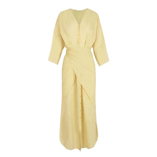 马思纯花少同款黄色长袖连衣裙女2025秋季新款设计感收腰气质长裙