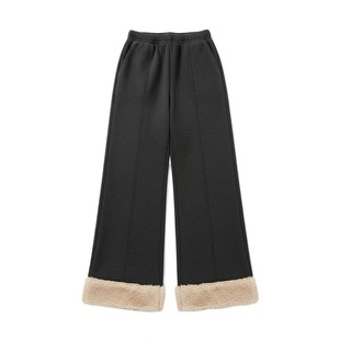 胖mm大码美式小众显瘦直筒休闲裤女秋冬羊羔毛裤子加绒加厚直筒裤